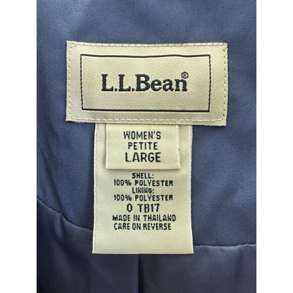 L.L. Bean Womens Jacket Size Petite Large Dark Blue Zip Up Hooded Trench Coat - Picture 5 of 12